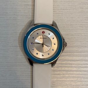 Michele Cape Silver Dial Ladies Blue Topaz Watch